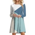 thumbnail image 2 of Robes d'Automne pour Femmes Col Rond Bloc de Couleur Robe à Manches Longues Décontractée Ample Tunique Évasée Mini Robes, 2 of 5