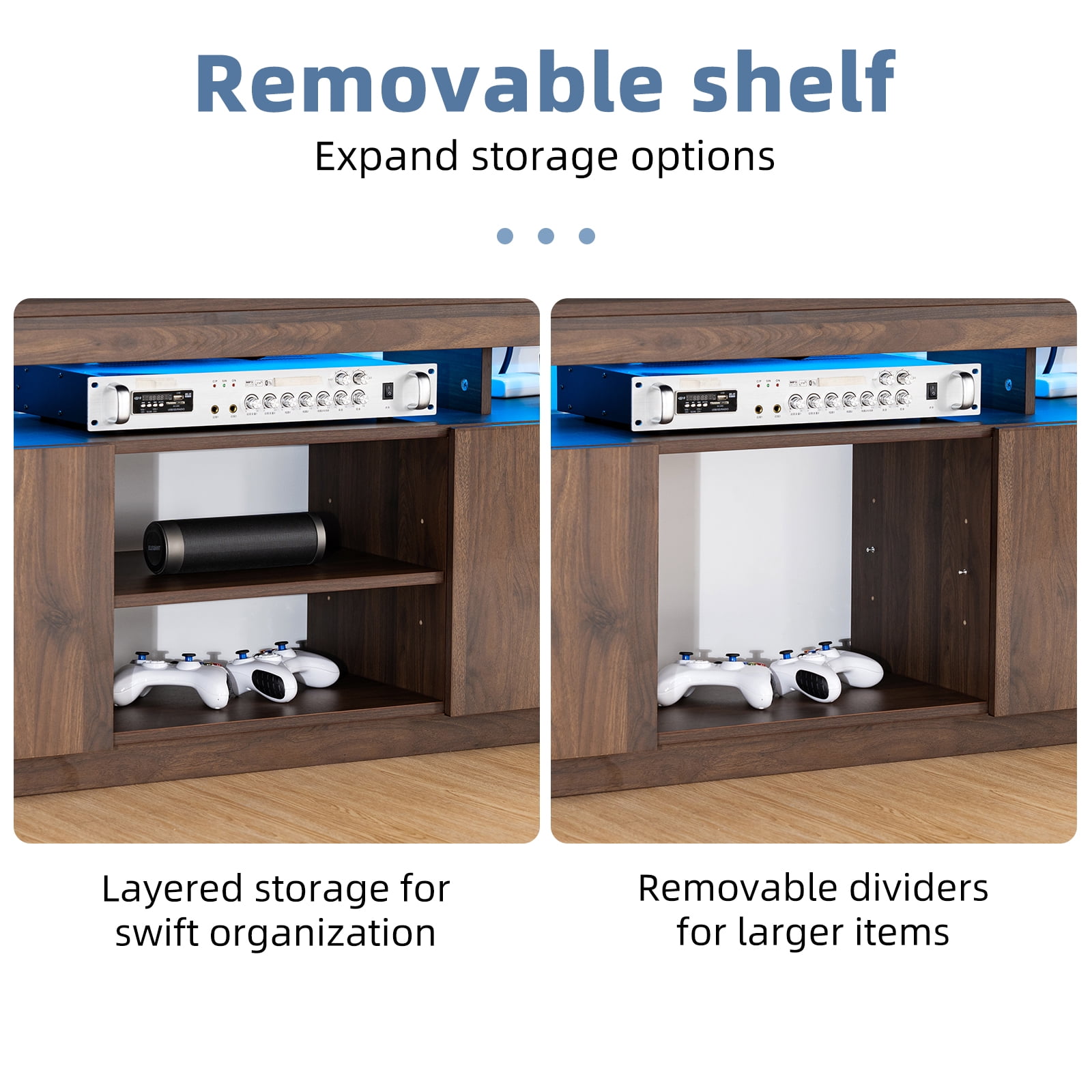 TV Stand with LED Lights for TVs up to 55 Inch TV Console Storage Cabinet Entertainment Center