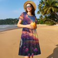 thumbnail image 4 of Balery Dreamy Dandelion Sunset Vestidos sueltos de manga corta para mujer, vestidos de verano 2025, vestidos casuales de corte A con vuelo., 4 of 6