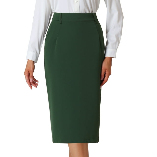 FALDA LÁPIZ CHIC Estilosa para Mujeres con Cintura Alta y Abertura Trasera para Trabajo y Uso Casual XL Verde Oscuro