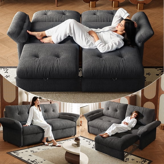 LLappuil Pull Out Sofa Bed Queen Size, Loveseat Sofa Convertible Sofa Bed, Chneille Sofa Couch for Living Room Gray