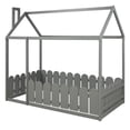 thumbnail image 3 of Twin Size House Bed with Fence Railings House Bed Twin Size Wood Bed Frame with Roof and Fence, 3 of 7