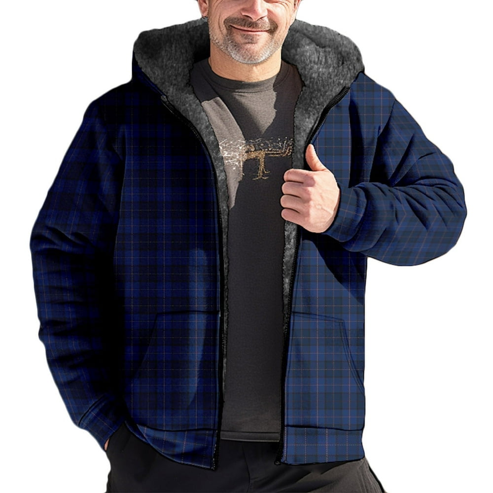 Brnmxoke Men s Jackets Windproof Heavy Thick Flannel Plaid Jacket Sherpa Fleece Lined Hoodies for Men Full Zip Winter Warm Coat Buffalo Zipper