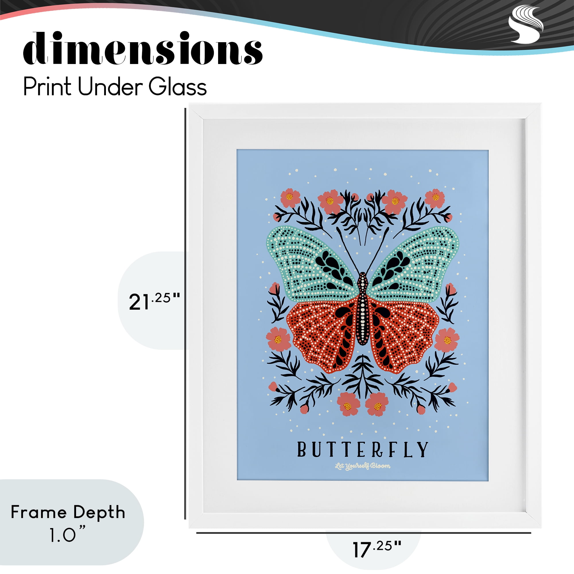 Stupell Industries Butterfly Symmetry on Blue White Framed Print Under Glass, design by Indira Prieto | IndySign
