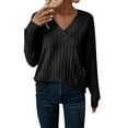 thumbnail image 5 of Lenpel Women's Fall Sweaters Soft Casual V Neck Long Sleeve Solid Color Ribbed Knit Shirts Pullover Tunic Tops, 5 of 6