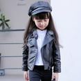 thumbnail image 4 of 2019 New Autumn Girls Jacket pu Leather Zipper Jacket For Girls 3-12Yrs Fashion Solid Leather Coat Children Clothing Outerwear, 4 of 6