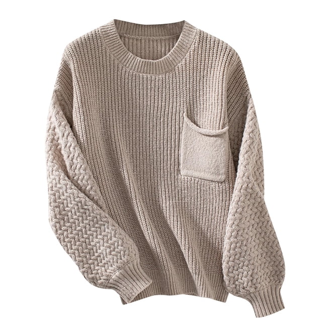 Timegard Women's Sweaters Long Sleeve Crewneck Solid Color Pullover Fall Winter Chunky Knitted Tops