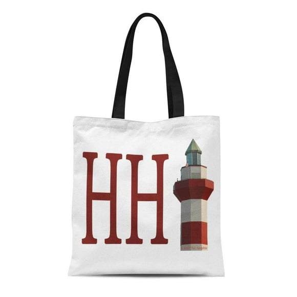 NUDECOR Canvas Tote Bag South Hhi Red White Hilton Head Island Lighthouse Carolina Reusable Handbag Shoulder Grocery Shopping Bags