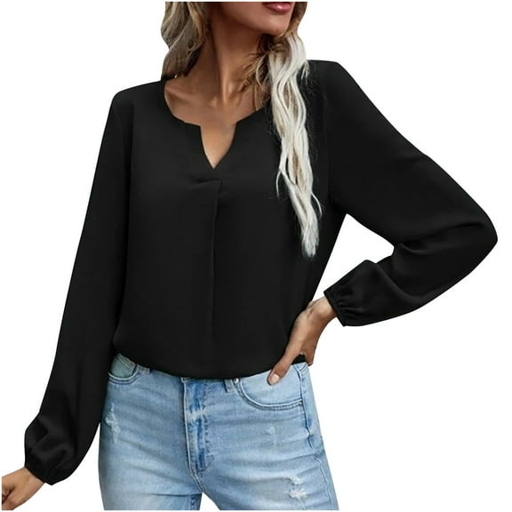 LYXSSBYX Solid Long Sleeves Women Tops Satin Socket V-Neck Solid-color Commute Long Sleeve Blouses Shirt Tops