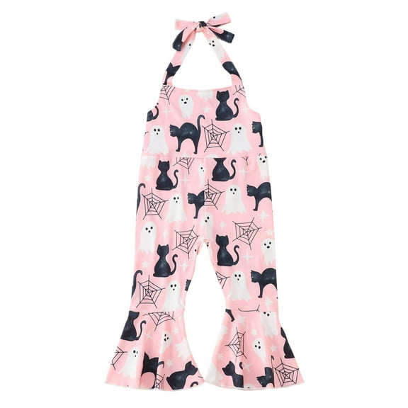 Adeawade Baby Rompers For Girls 12 Months Halloween Romper Hallowmas Jumpsuit Pumpkin Print Sleeveless Playsuit For Toddler Casual Party Outfit Soft Daily Wear Pink