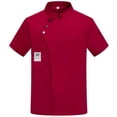 thumbnail image 2 of Men's Chef Coat Uniform Short Sleeve Cook Jacket Restaurant Kitchen Work Breathable Clothes Wine 2XL, 2 of 4