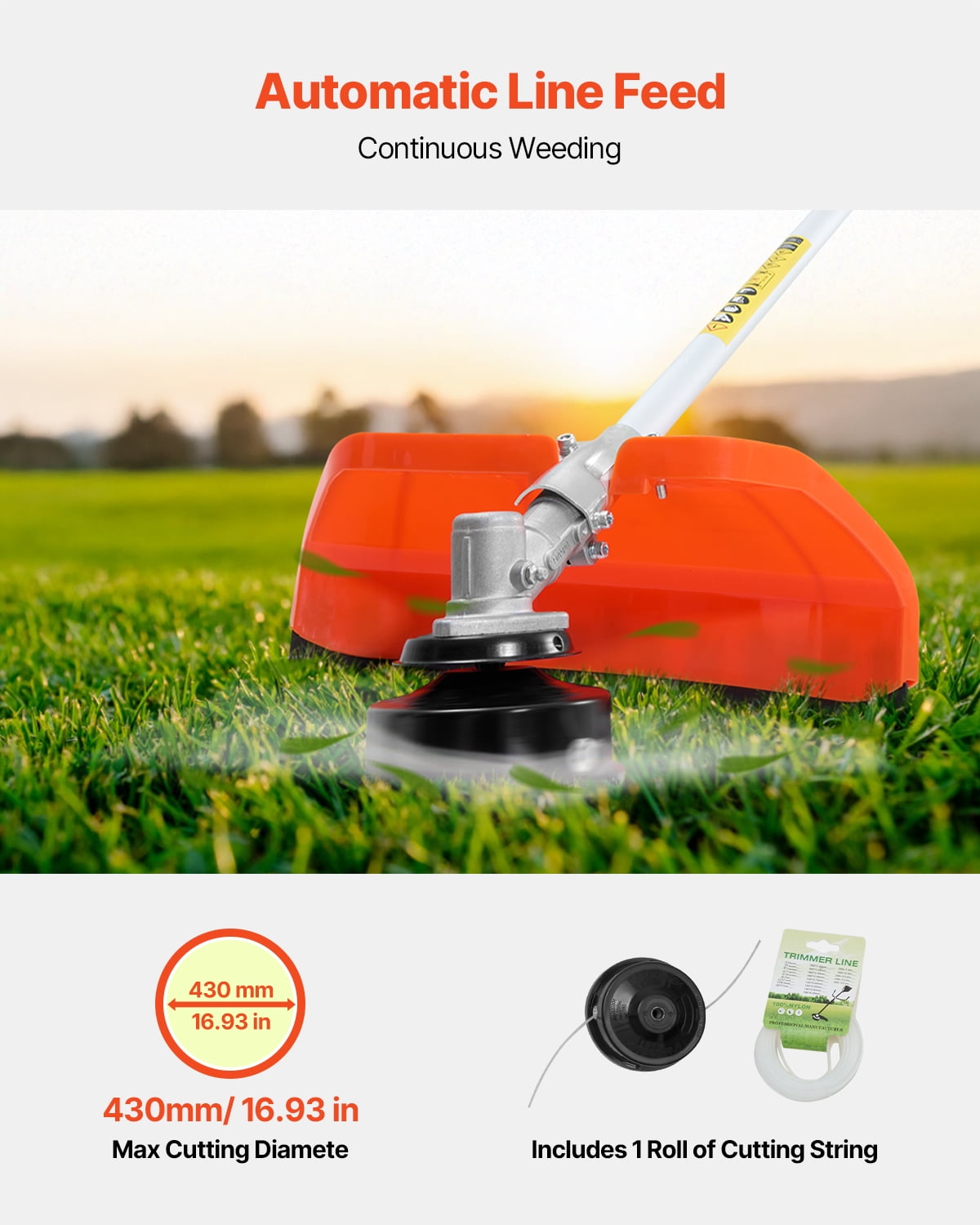 KFFKFF Gas-Powered String Trimmer, 25.2CC 2-Stroke Engine, Cordless Grass Cutter with 16.9" Cutting Width, Multi-Purpose Lawn Edger Featuring Shoulder Strap & 3T Blade for Efficient Grass Maintenance