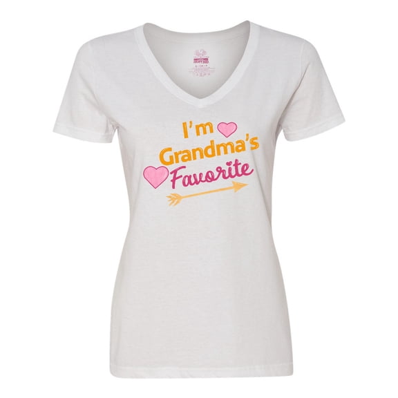 Inktastic I'm Grandma's Favorite with Arrow and Hearts in Pink Women's V-Neck T-Shirt