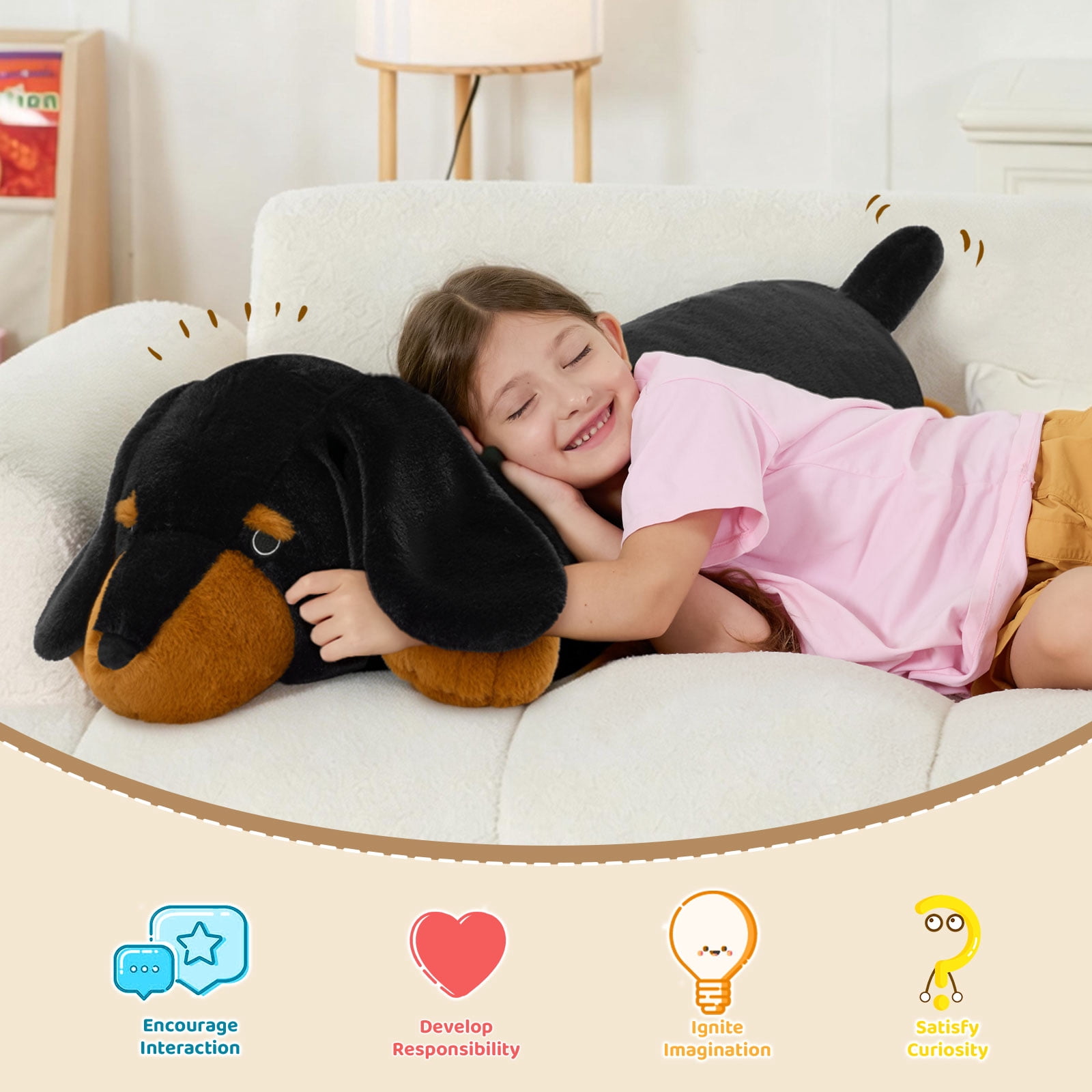 MorisMos Dachshund Stuffed Animal Plush, 39'' Long Wiener Dog Body Pillow