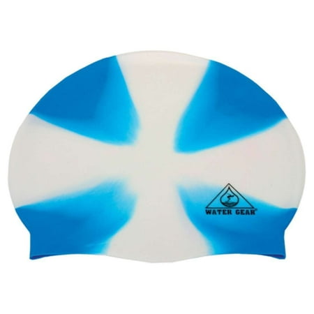 Jazz Silicone Swim Cap Criss Cross White/Blue, Soft and silky is easy to put on and take off. Designed for snug By Water (Best Way To Put On A Swim Cap)