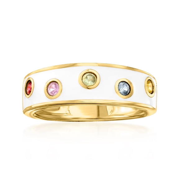 Ross-Simons 0.20 ct. t.w. Multicolored Sapphire and White Enamel Ring in 18kt Gold Over Sterling, Women's, Adult