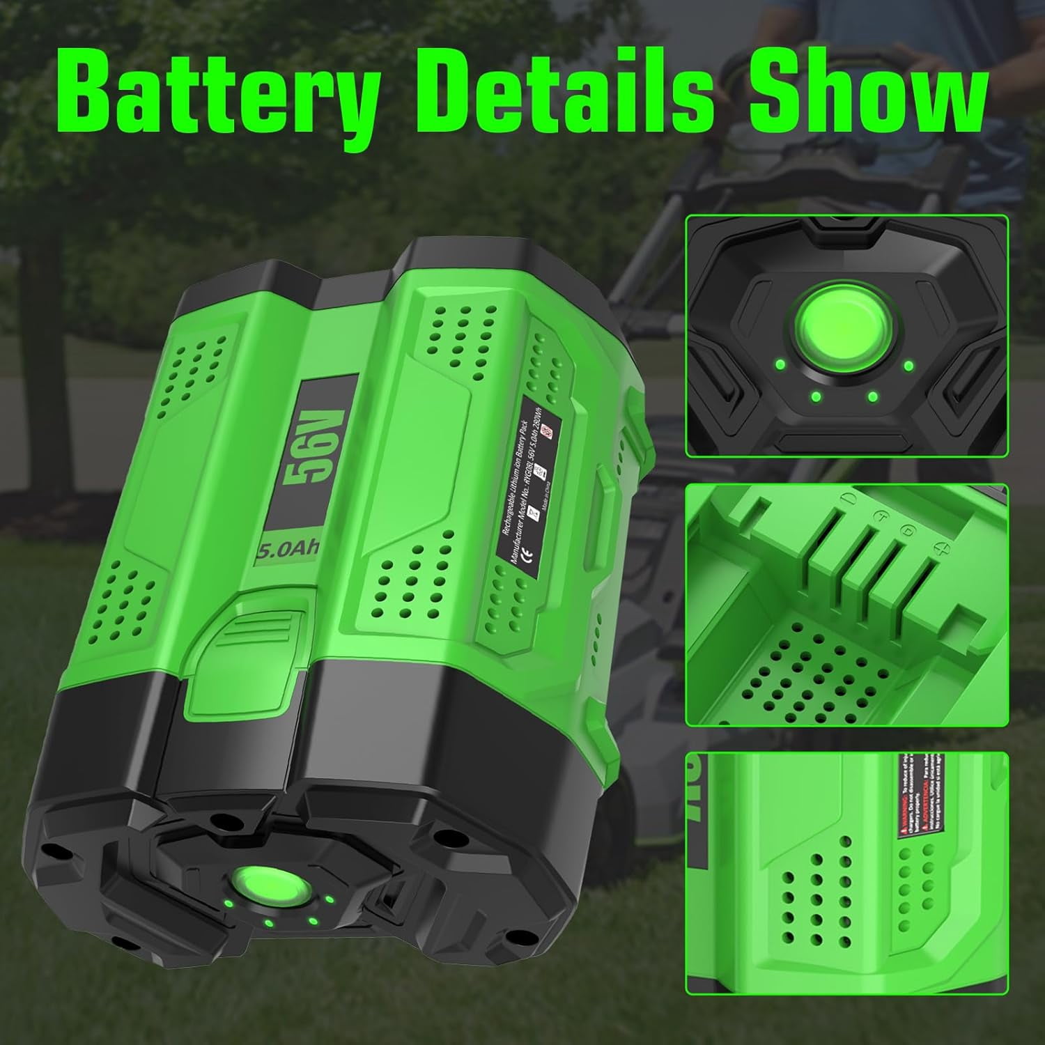 5000mAh Replacement for EGO 56V Battery Compatible with EGO Battery 5.0Ah High Capacity Lithium Power Tools Compatible with BA2800 BA4200 BA4200T BA1400 BA1400T BA2240 Cordless Power Tool(Green)