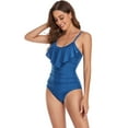 thumbnail image 2 of SWSMCLT Women's One Piece Swimsuit Padded Swimming Slimming Ruched Spaghetti Strap Swimwear Sexy Swimsuit Ruffle Blue 12, 2 of 4