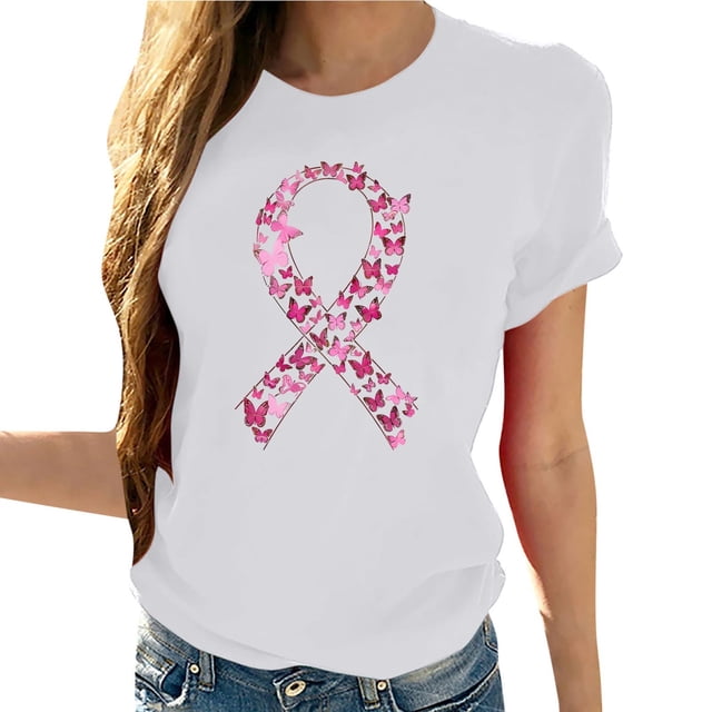 T-Shirt à Manches Courtes Imprimé Col Rond pour Femmes