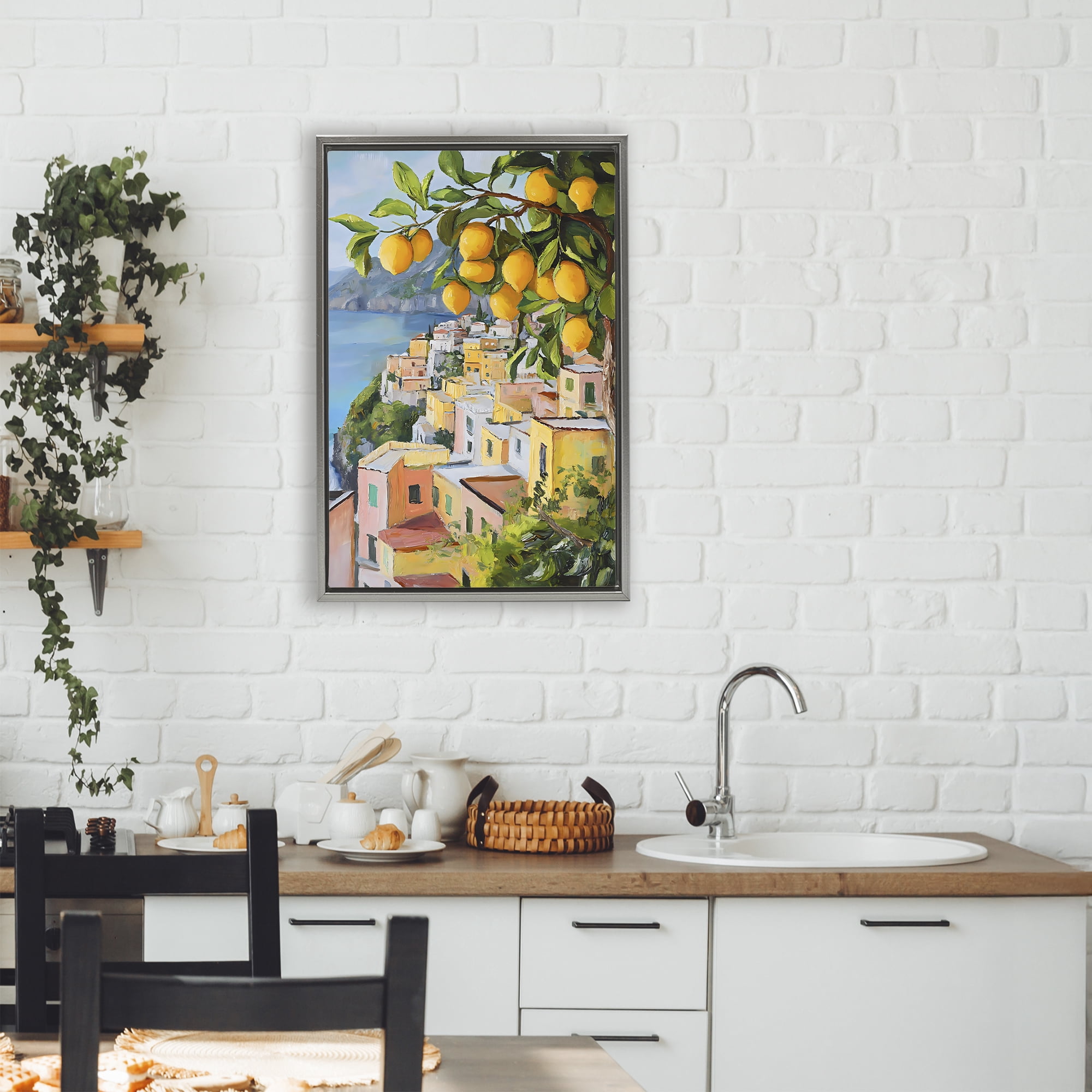 Stupell Industries Mediterranean Lemon Tree Scenery Gray Framed Floater Canvas Wall Art, design by Creative Studio