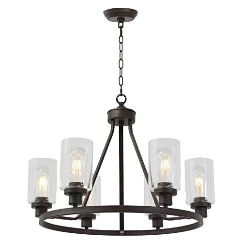 Melucee 6 Light Glass Chandelier Farmhouse Lighting Kitchen Island Dining Room Fixtures Hanging Pendant Oil Rubbed Bronze Finished Ul Listed Com Melucee 6 Light Glass Chandelier, Oil Rubbed Bronze Pendant Lights For Kitchen Island