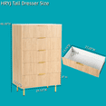 thumbnail image 4 of Modern Tall 5 Drawer Dresser Faux Marble Top, Oak Chest of Drawers Storage for Bedrooms Closet, 4 of 9
