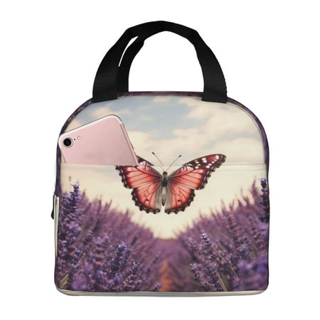 Insulated Lunch Bag for Women Men - Butterfly Over Lavender Leakproof Cooler Lunch Box for Women Men  Lunch Tote Bags for Work School Picnic Travel