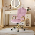 thumbnail image 4 of Velvet Home Office Chair with Gold Arms and Legs, Comfortable Upholstered Tufted Swivel Desk Chair  with Wheels for Girls Women Study Bedroom Living Room, Pink, 4 of 9