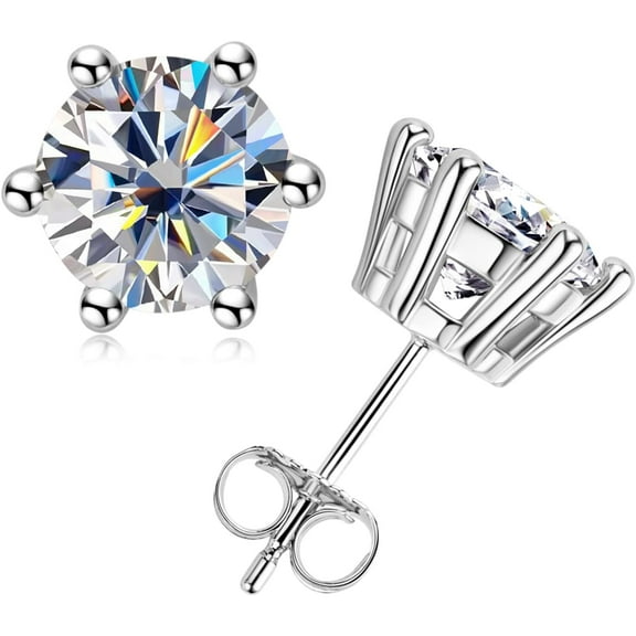 14K White Gold Plated Moissanite Earrings for Women Men, 1ct Moissanite Stud Earrings, D Color VVS1