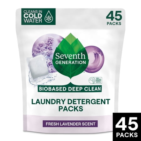 Seventh Generation Natural Laundry Detergent Packs, Powder, Lavender Scent, 45 Packets/Pack, 8/Carton
