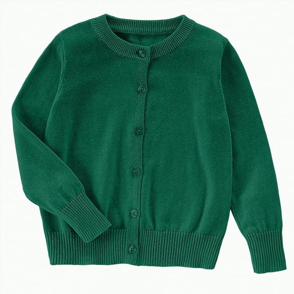 Dagaeig Girls Sweaters Size 6 Girls Long Sleeve Cardigan Kids Casual Open Front Sweater Fall Outerwear Uniform Sweater for Girls(Dark Green,4-5 Years)