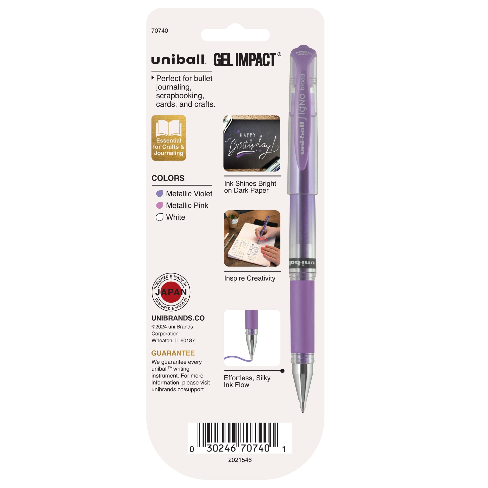 (2 pack) uniball Gel Impact Gel Pens, Bold Point, 1.0mm, Violet/Pink/White Ink, 3 Count