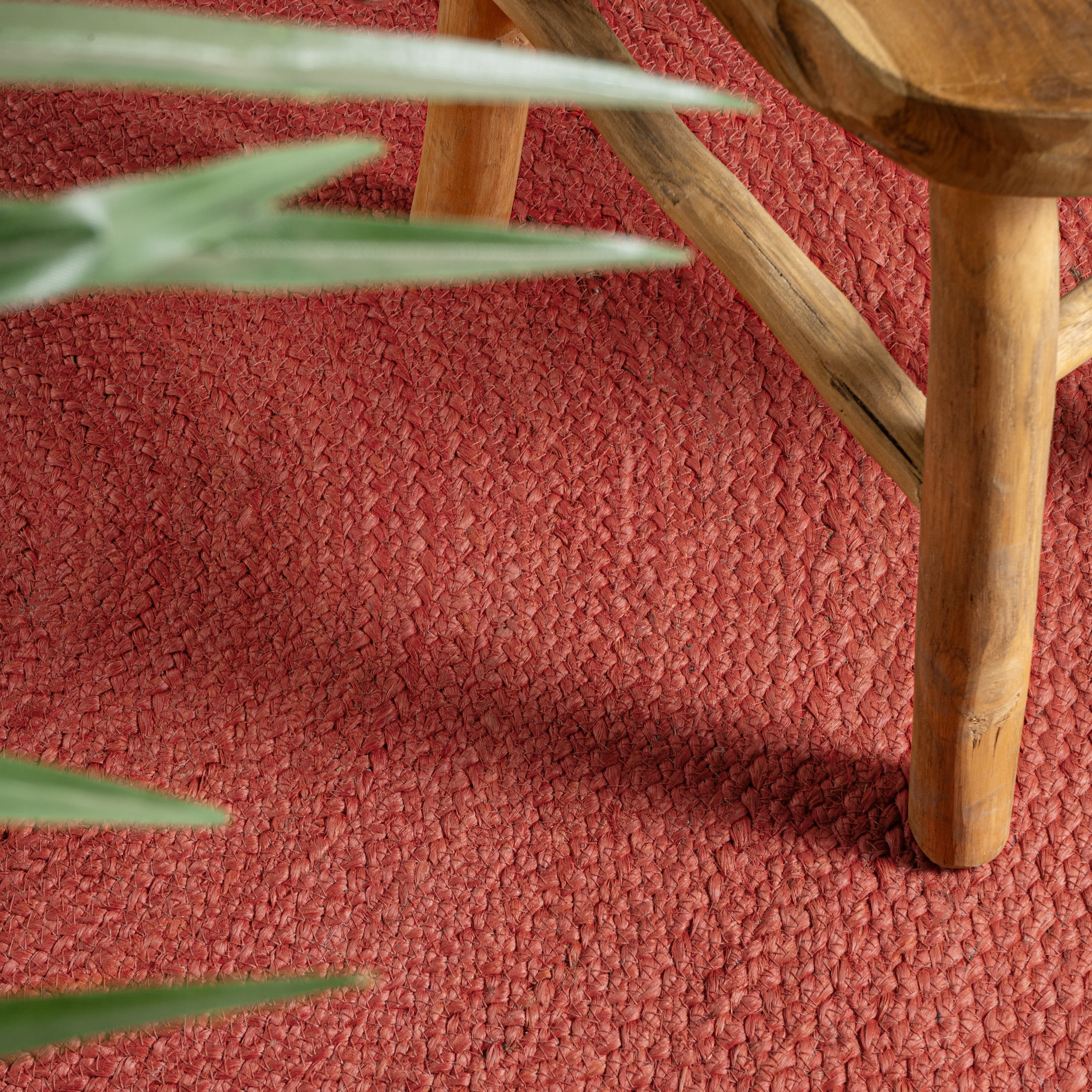 JONATHAN Y ANSA 6' Round Area Rug, Zara Braided Coastal Cottage Jute - Red, RNF116A-6R