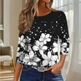 thumbnail image 4 of YUGYXL 3/4 Length Sleeve Womens Tops Dressy Round Neck Pullover Blouse Casual Regular Basic Tees Business Work Tunic Tshirts A Black S, 4 of 6
