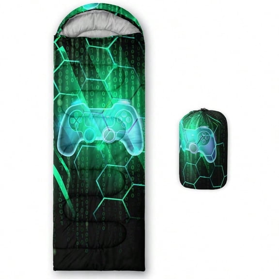 Gamepad Sleeping Bag3 Season Warm and Cool Weather Game Console Sleeping Bag for Boys Teens Waterproof Lightweight Geometry Hexagonal Sleeping Bag for Traveling Outdoors Camping Blue Black