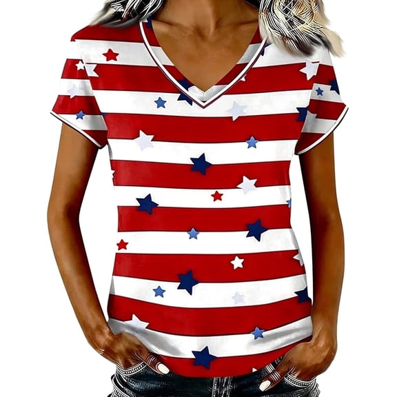 WERYOUNG Patriotic Stars And Stripes T Shirts For Women Short Sleeved Round Neck T-Shirt 250th Anniversary USA Festival Tees Home Lounging Versatile Tops L