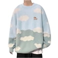 thumbnail image 4 of COSFO Long Sleeve Mens Sweaters for Cold Weather Knit Blue Crew Neck Cow Sweaters Drop Shoulder Men Pullover Sweater, 4 of 6