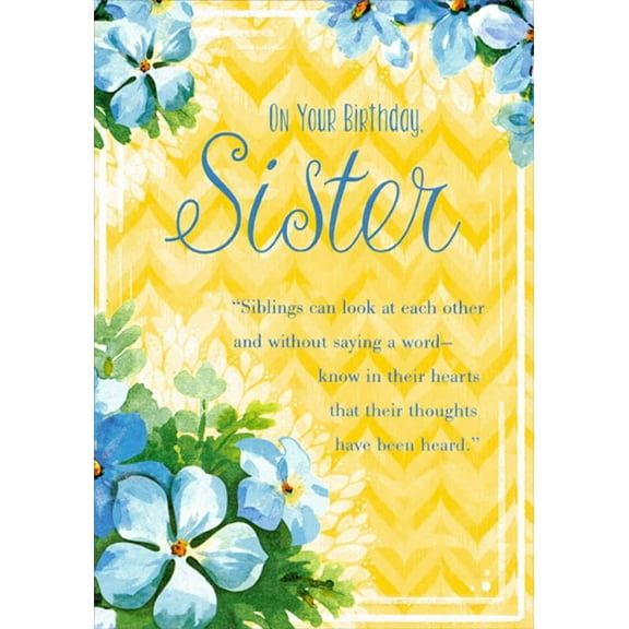 Designer Greetings Siblings Can: Blue Flowers and Yellow Chevrons Birthday Card for Sister
