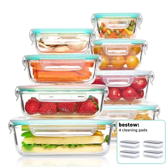 VAETTLO 8-Pack Airtight Glass Food Storage Containers,Borosilicate Glass,Leakproof & Stackable for Microwave,Oven,Freezer and Dishwasher