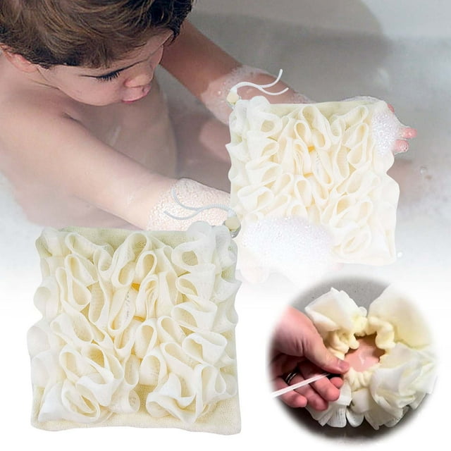6PCS Loofah Washcloth Combo - 2-in-1 Exfoliating Shower Sponge with Drawstring Soap Holder - Soft Bath Puff Ball for Body Wash & Smooth Skin (Multicolor Set)