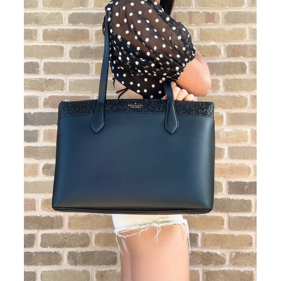 Kate Spade Greta Flash Large Glitter Top Zip Tote Black