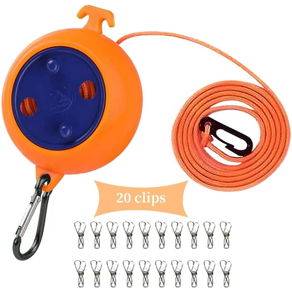 Portable Travel Clothesline Cord, Adjustable 26ft Camping Clothes line, Laundry Drying Rope for Hotel Trip,Camping,Backyard,Outdoor/Indoor,with 20Pcs Windproof Clothespins