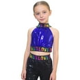 thumbnail image 2 of YMNXA Big Kids Girls Tank Top Sleeveless Turtleneck Letter Print Comfortable Fashion Crop Top For Party And Performance Blue 6-7 Years, 2 of 4