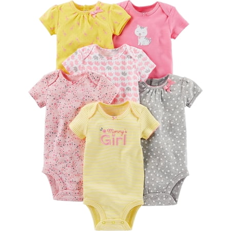 Simple Joys by Carter's baby-girls 6-pack Short-sleeve Bodysuit 0-3 Months Pink/Yellow