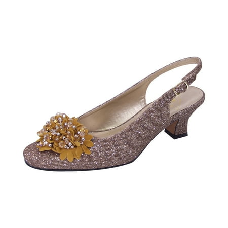 

Floral Women s Natalie Extra Wide Width Metallic Flower Bow Slingback