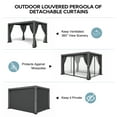 thumbnail image 4 of 10' ×13' Outdoor Louvered Pergola, Aluminum Adjustable Roof Pergola for Deck, Patio with Gray Curtain, Black, 4 of 8