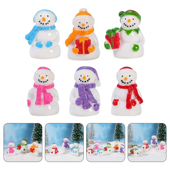 IDEANATEGRATE 6Pcs Mini Snowman Figurines Resin Christmas Party present Giving Assorted Color 1.06X0.67X0.67In