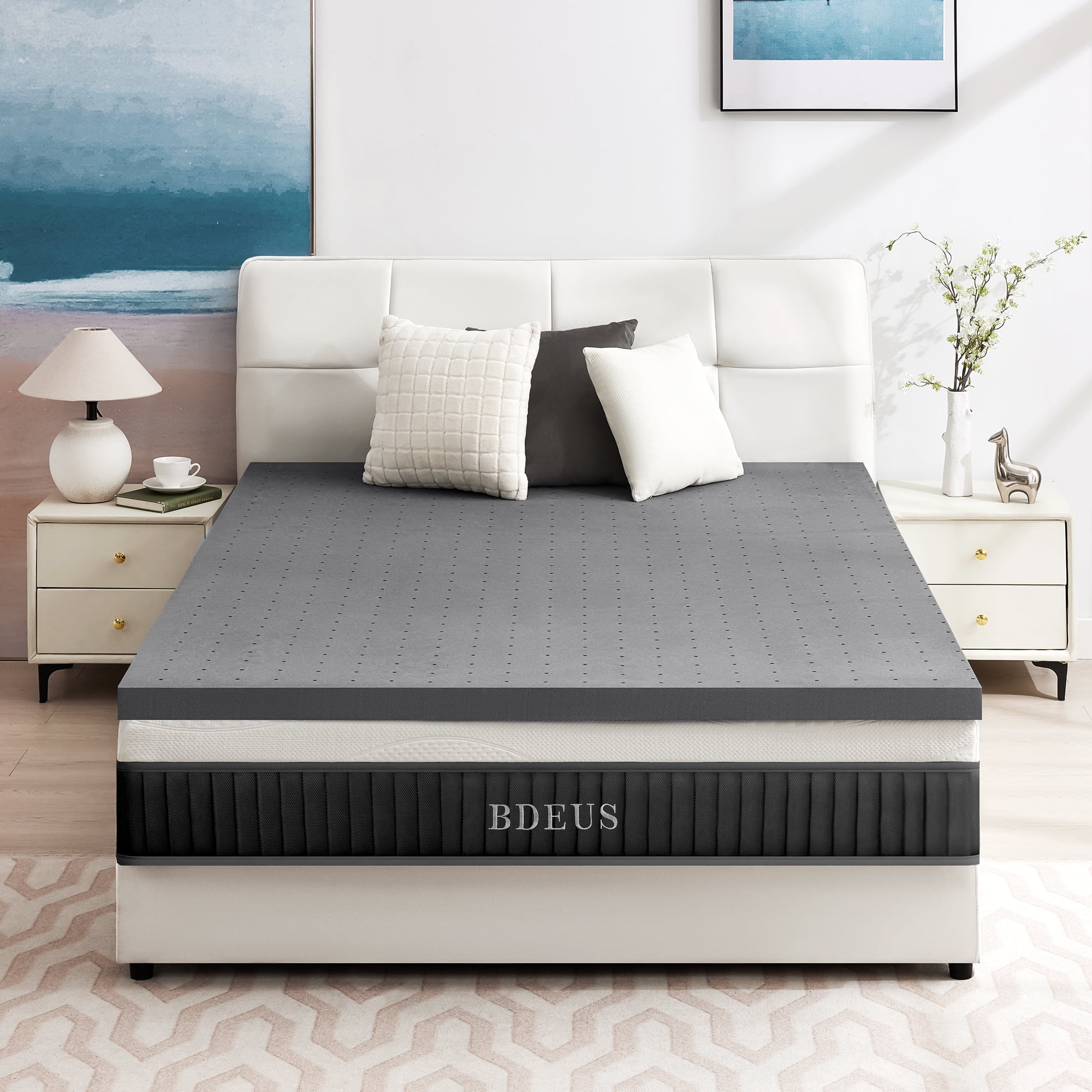 BDEUS 2 Inch Mattress Topper, Cooling Gel Memory Foam Mattress Topper, Bed Topper, Soft, Twin-XL Size，Gray