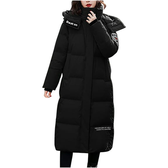 Clearance! Gallickan Warm Trench Coat Women Winter Korean Casual Thickened Cold Proof Fashion Knee Length Hooded Cotton Coat