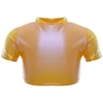 thumbnail image 2 of TiaoBug Kids Girls Shiny Metallic Short Sleeve Crew Neck Tee Shirt Hip Hop Jazz Ballet Dance Crop Top Yellow 7-8, 2 of 7